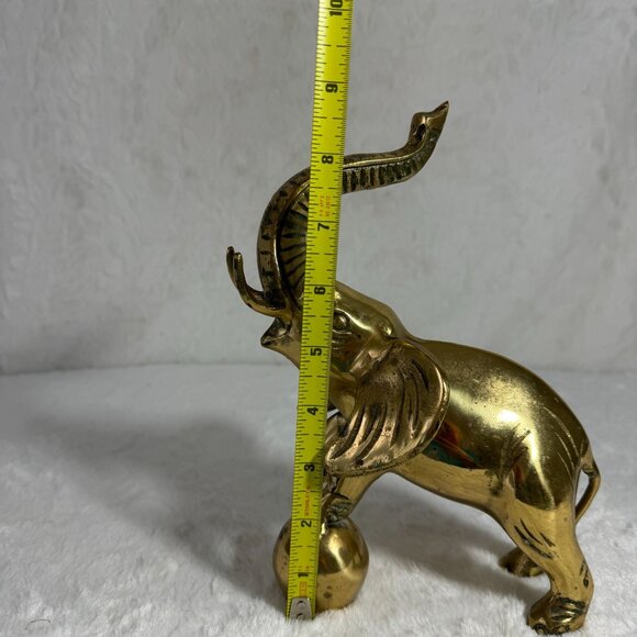 Vintage Brass Elephant Statue With Raised Trunk & Ball contemporary home design - Picture 7 of 8